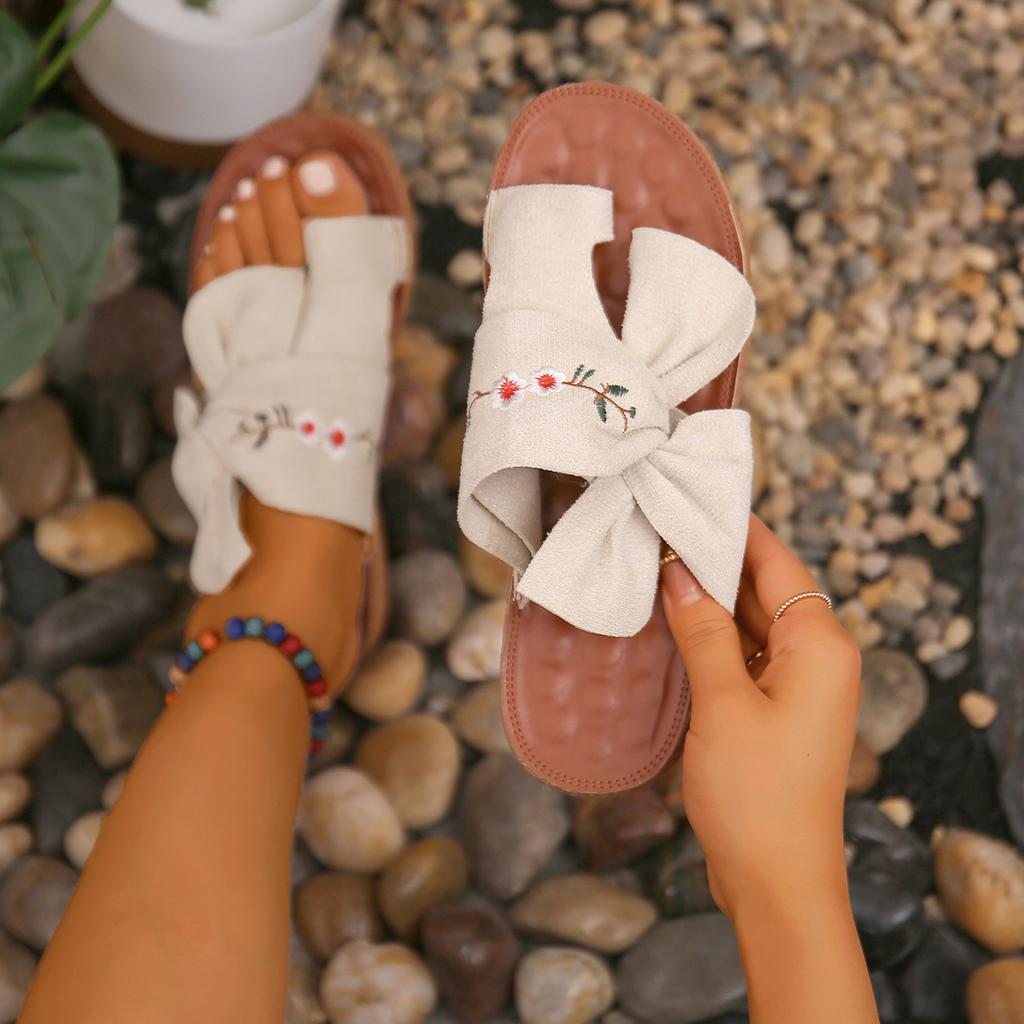 Shoes for Women 2024 Basic Women's Sandals Summer Casual Women Sandals Bow Print Flat Shoes Female Flip Flops Beach Slippers