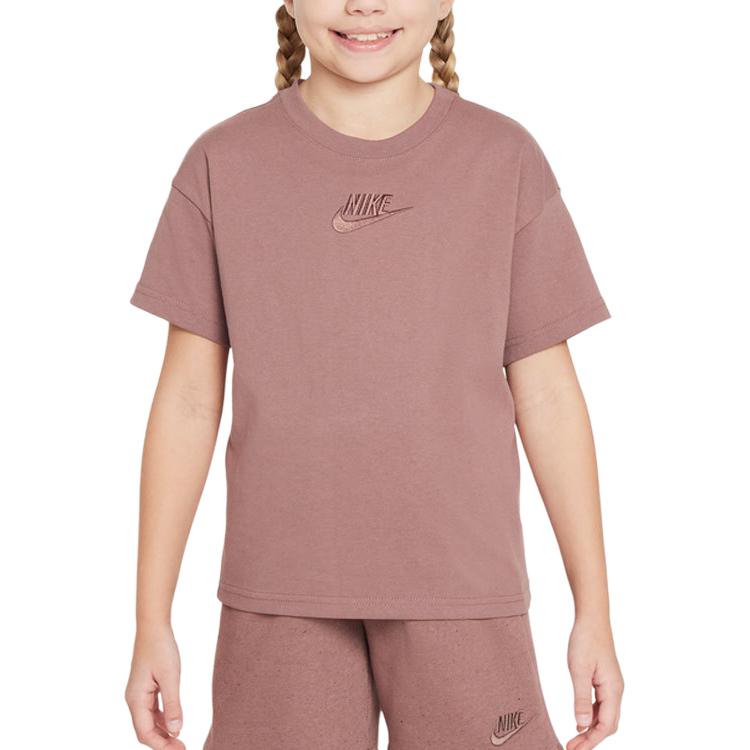 

Nike Sportswear Logo Round Neck Loose Comfortable Casual Sports Short Sleeve T-Shirt Kids Tops Smoke-Gray Purple Red FN9668-208 M