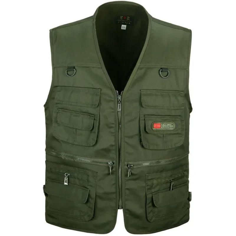 

Men s Fishing Photography Multi-Pocket Vest Outdoor Tactical Mountaineering Sports Vest Solid Color Breathable Sleeveless Jacket 4XL зелений