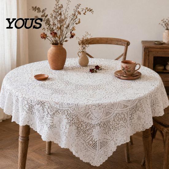 Non-slip Tablecloth White Lace Tablecloth, Square Scalloped Floral Doily, Elegant Vintage Home Decor Table Cover for Nightstand End Tea Party Durable