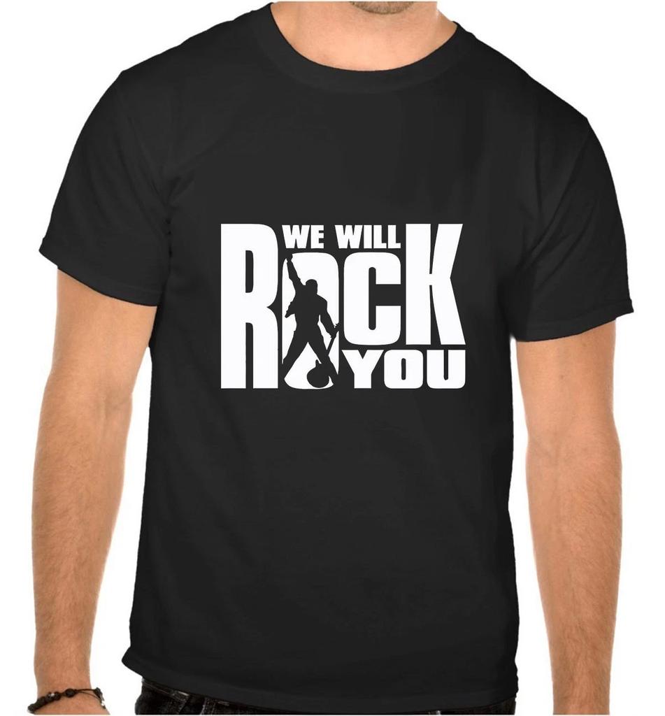 Queen Freddie Mercury We Will Rock You Rock Music Logo BLACK T-Shirt - 1164-