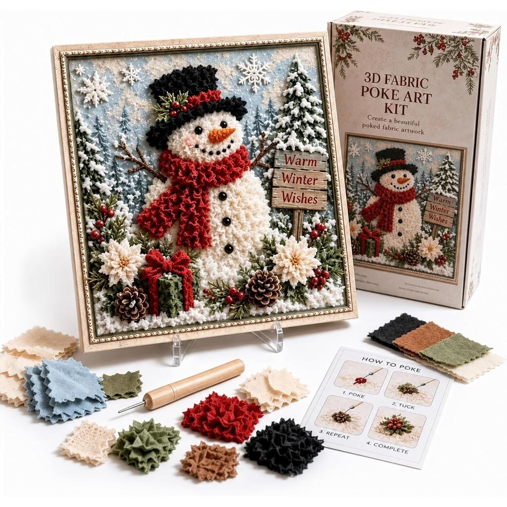 3D Christmas Handmade Fabric Poke Art Kit with Wreath Design: DIY Holiday Craft with Simple Illustrated Guide Vintage Seasonal Decoration for Adults