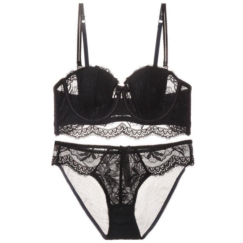 Rabbit Ears Thin Big Bra Showing Small Breasts Underwear Women's White Lace Sexy Gathering Summer Bra Set
