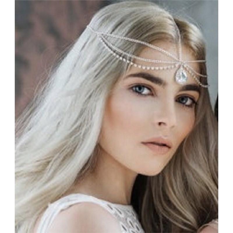 Kristall Wassertropfen Anhänger, Stirn, Kopfschmuck, Diamantkette, Kristall Prinzessin Haarschmuck, Bohemian Stirnband, Exotischer Stil, Fransen Kopfbedeckung.