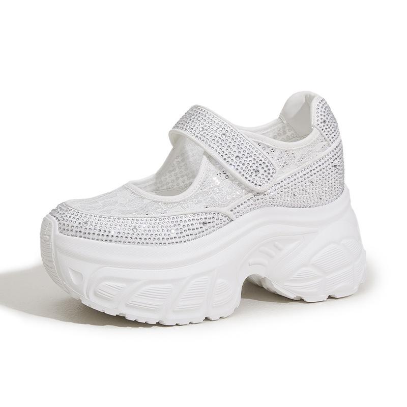 

Модный бестселлер Женские туфли Мэри Джейн на высоком каблуке 9 см 2025 Лето Кружевные туфли-лодочки Женский новый дизайн Стразы Спортивные сандалии 39 белый