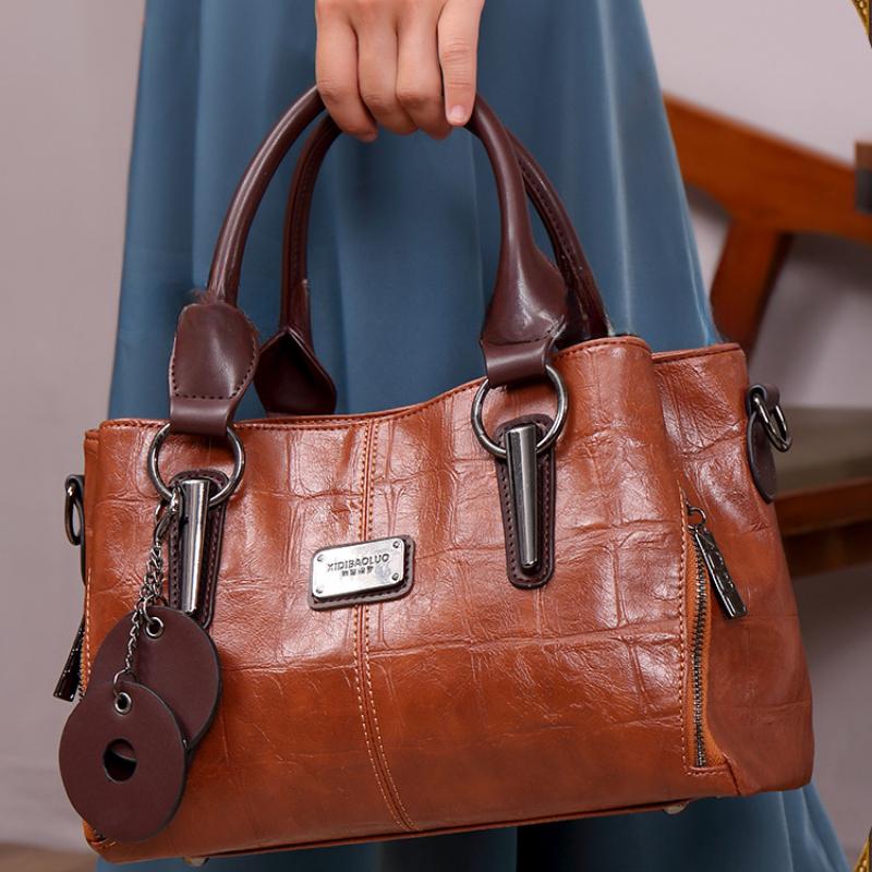 Autumn Winter New Women's Handbag Fashion Contrasting Color PU Leather Messenger Bag Retro European American Style Horizontal Square Ladies Boston Bag