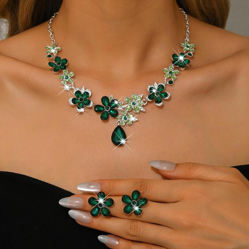 Elegant Rhinestone Floral Jewelry Set: European & American Bride Necklace & Earrings for High-End Parties