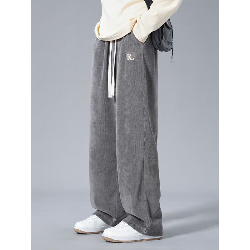 Foreign Trade Surplus Spring and Autumn New Style Loose Corduroy Casual Pants for Men, Versatile Straight-Leg Drawstring Thickened Long Pants