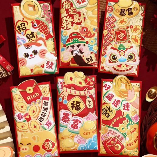 6Pcs Red Envelopes 2025 Chinese Lunar New Year Red Pocket Year of The
