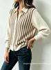 Autumn/Winter Women's Striped Loose Knit Cardigan Sweater with Lapel and Button Details