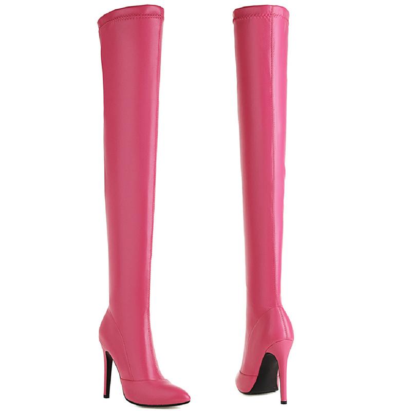 Ελαστικές Μπότες Πάνω από το Γόνατο Γυναικείες Σέξι Παπούτσια με Ψηλά Τακούνια Γυναικείες Μπότες Μέχρι τον Μηρό Μυτερές Ανοιξιάτικες Δερμάτινες Μακριές Παπούτσια Στρίπερ Γυναικεία
