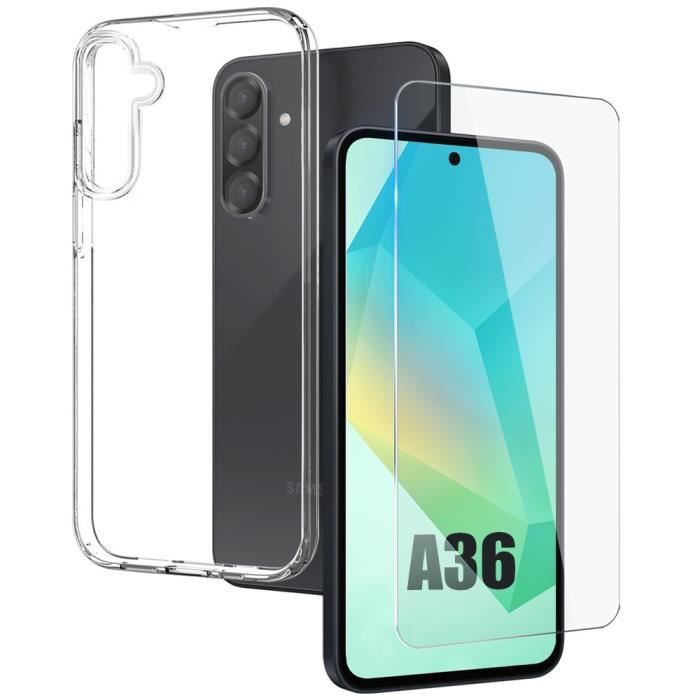 Case + 2 Tempered Glasses for Samsung Galaxy A36, Transparent Shockproof Silicone Protection