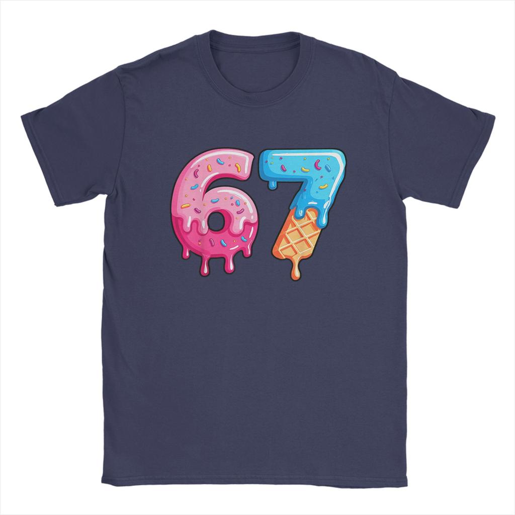 Vintage TShirt Beach Six Seven Ice Cream Drip Cool Meme 67 Funny Number T Shirts Cotton Tee Shirt for Unisex Y2K Short Sleeve Tops
