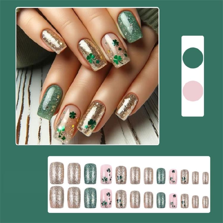 Square Nail Tips Fake Nail Glues On Nail Stick On Nail Saint Patrick’s Day Press On Nail Artificial False Nail Women