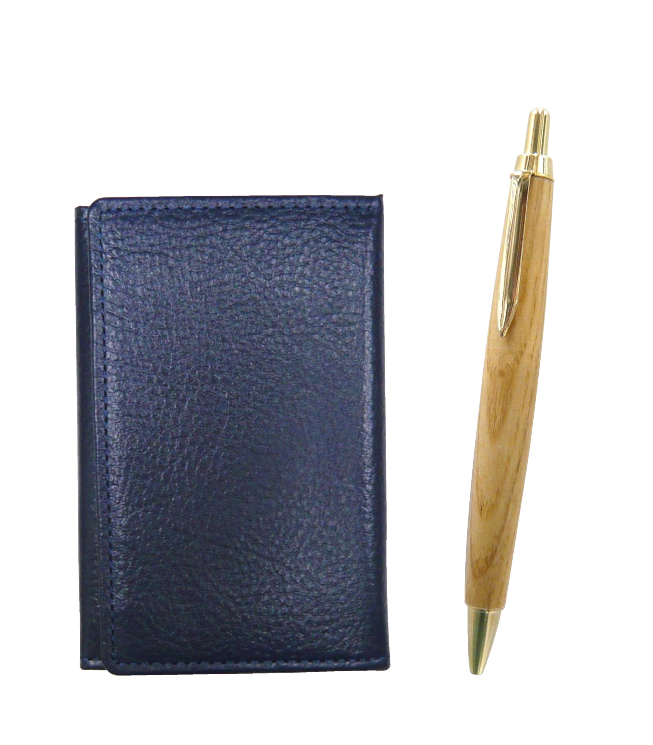 

Grained leather business card holder blue maple wood shaft retro ballpoint pen set [Takizawa] MEIL-HS47S