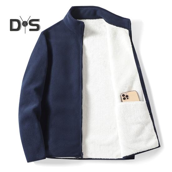 

Мужская флисовая куртка с воротником-стойкой, длинным рукавом, застежкой-молнией, однотонное пальто с карманами, повседневная верхняя одежда на осень-зиму L темно-синий