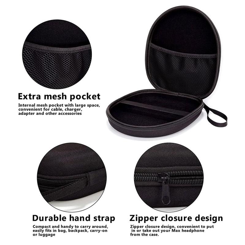EVA Black Headphone Carrying Case Shockproof Headset Pouch  Handheld Earphone Container Travel Organiser Supplies zip Bag