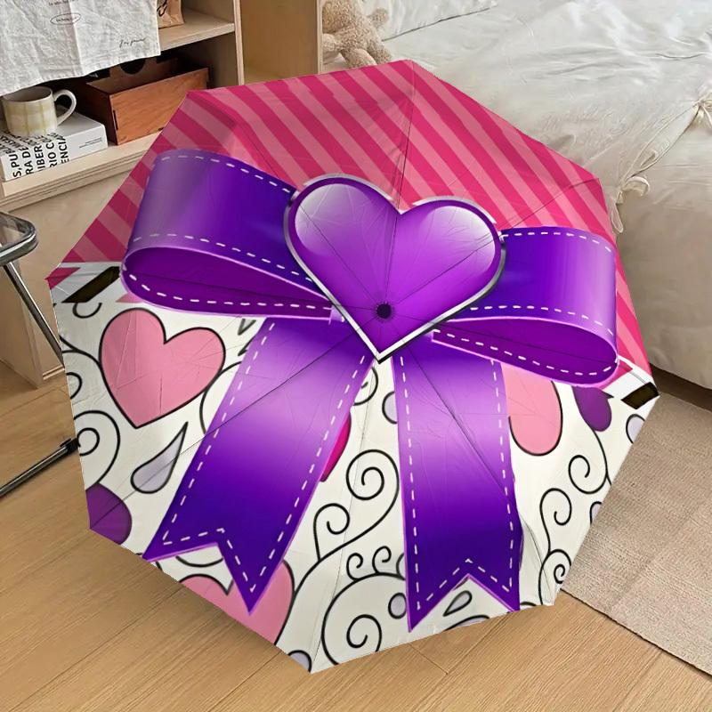 

1pc Heart Ribbon Decorations Automatic Folding Umbrella, 8 Ribs Iron Frame, Suitable for Outdoor Travel and Daily Use yy251120228