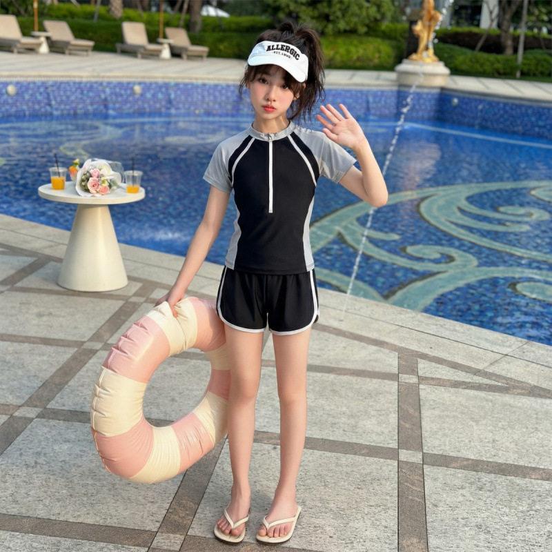 Girls Two Piece Swimsuit Summer UV Protection Quick Dry Professional Training Swimwear For Big Kids 120