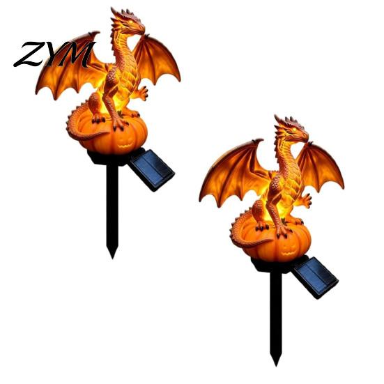 Squisita Statua Commemorativa Drago Luce Solare da Giardino, Notte di Halloween Resina Zucca Gotica Regalo Unico per Amanti Statua, Fantasia Medievale