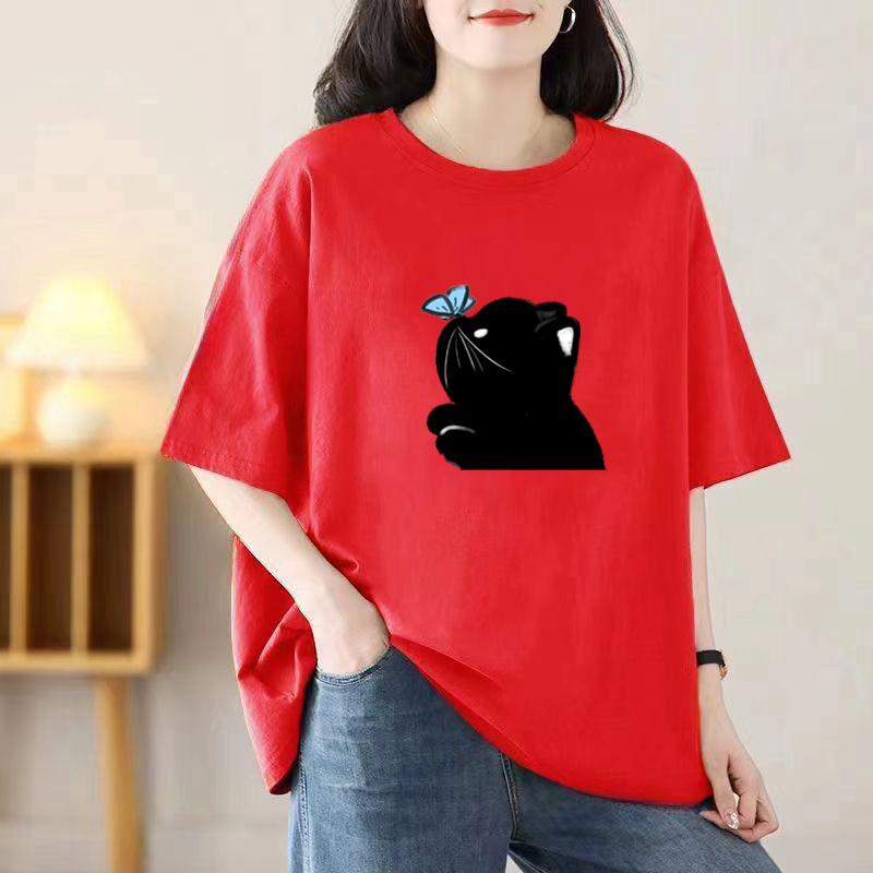 2024 New Women Cartoon Cute Tshirts Cotton Short Sleeve Print Tees O-Neck Kawaii Tops Casual