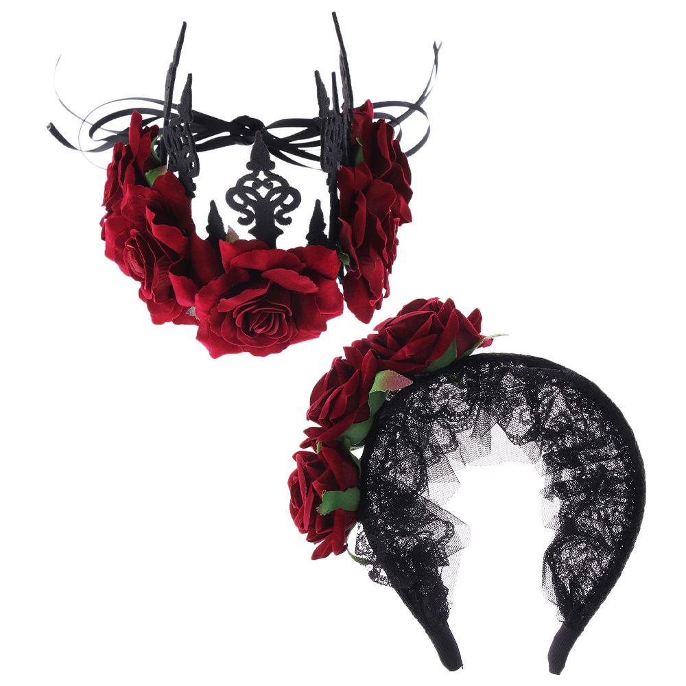 Party Costumes Bridal Headpiece Wedding Garland Red Rose Crown Halloween Headbands Hair Wreath