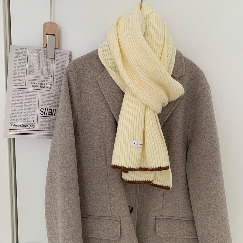 Korean version autumn and winter soft knitted wool scarf female versatile warm student solid color scarf thickened couple brown