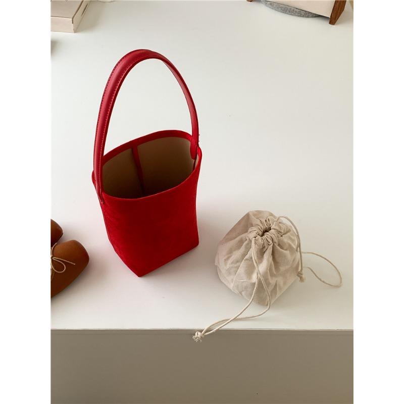 

Новая сумка-ведро женская простая ретро замшевая сумка на руку модная универсальная плюшевая сумка подмышку женская красный