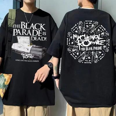 My Chemical Romance Mcr Dead Grafik Baskı Tshirt siyah tişört Unisex Büyük Boy Tee Unisex Kadın Siyah Parade Punk Emo Rock T Gömlek