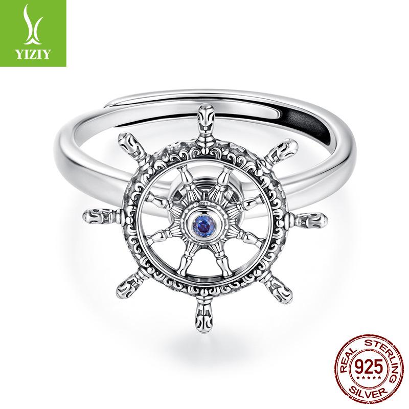 Vintage Rotatable Rudder Live Ring Men'S And Women'S Personality Medium Antique S925 Sterling Silver Ring