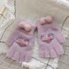 New Style Women's Half Finger Big Children's Warm Five Finger Split Finger Writing Love Bow Cute Knitted Gloves
