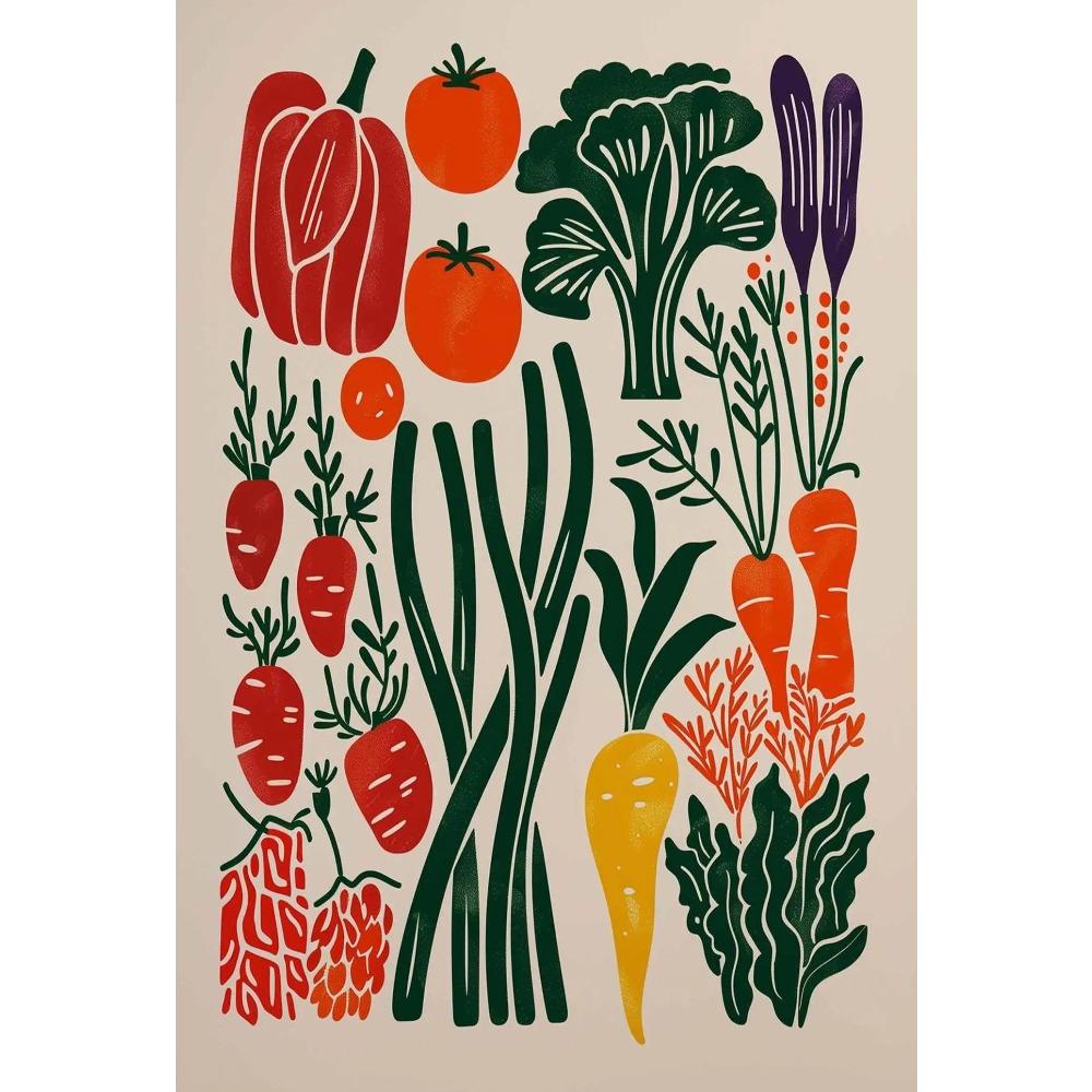 Buntes Poster mit frischem Gemüse, botanischem Gartenmotiv, minimalistischer Kunstdruck auf Leinwand, Wandbild für Wohnzimmerdekoration