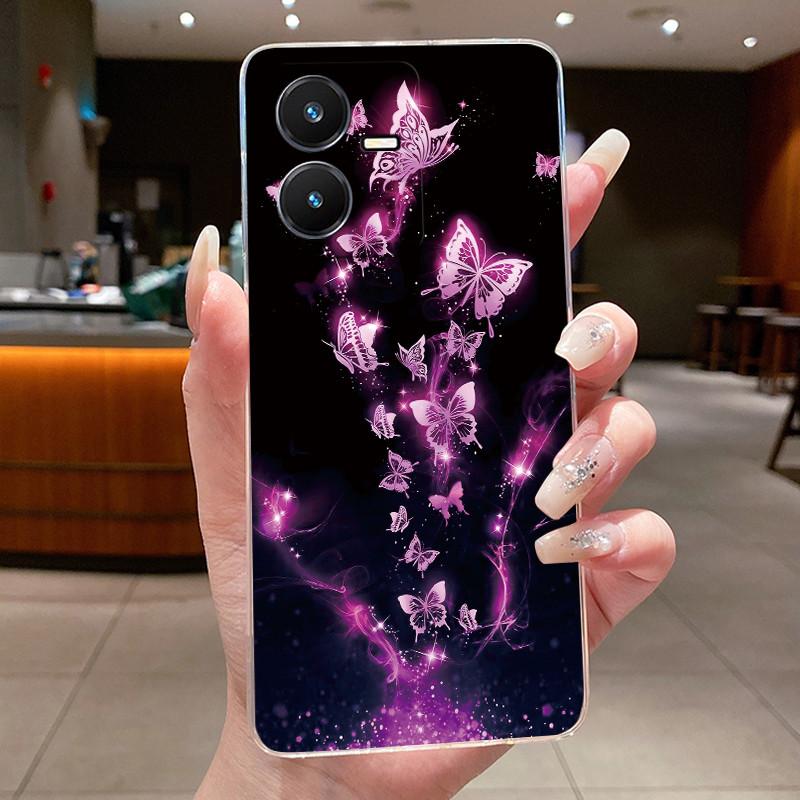 Case For Vivo Y22 2022 Y22S Y22T Y35 Phone Case 2025 New Design Clear Luxury Fashion Butterfly Flowers Soft TPU Silicone Cover