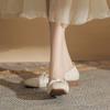 Pearl Ribbon Thick Heel Single Shoes Women's Summer Square Head Low Heel 3cm Small Heel Shoes Beaded Soft Sole Ballet Shallow Mouth Single Shoes Women