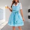 German Bavarian Oktoberfest Costume Set,Halloween Beer Costume Dirndl Dresses Blouse Apron Bows Ribbon for Adult Women
