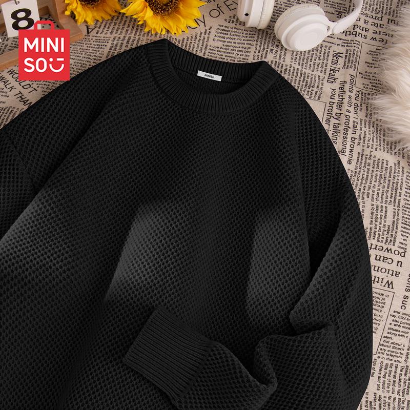 MINISO Men's Retro Pineapple Knit Pullover Sweater