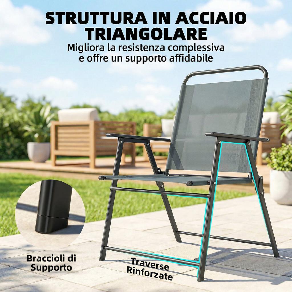 Folding Garden Chairs, Set of 2 Camping Chairs with Mesh Seat, Grey