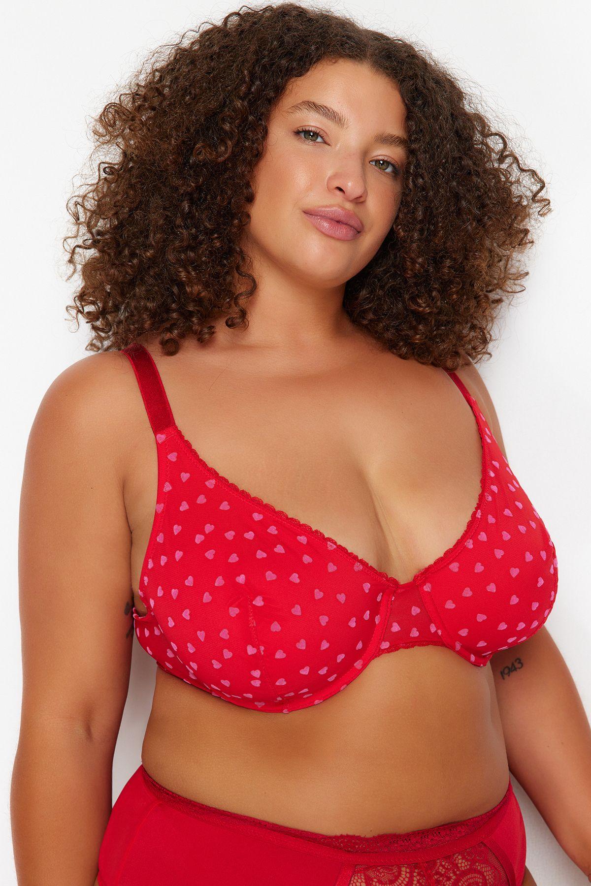 

Women s Plus Size Bra Red Polka Dot Wire Mesh Plus Size Bra TBBAW24CW00002 100E