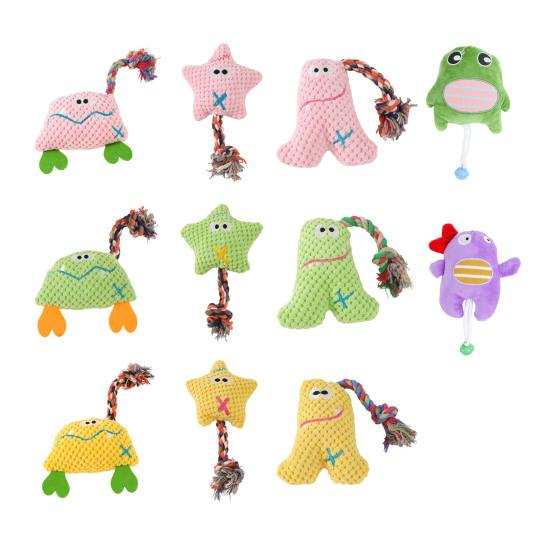 Corduroy Dog Chew Toy Squeaky Plush Toy with Colorful Rope Chew Resistant Self-Entertainment Toy Dogs Tug Toy for Small
