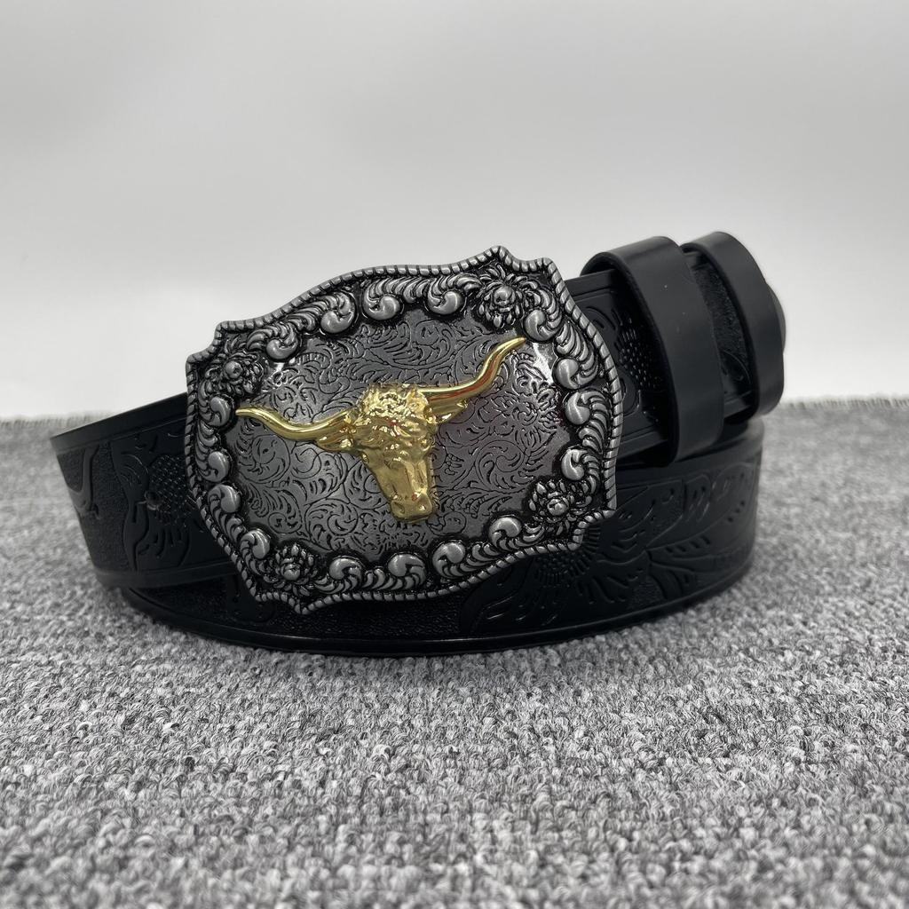 Western Cowboy Large Buckle Belt - Youth Trendy American Street Style Leather Waistband