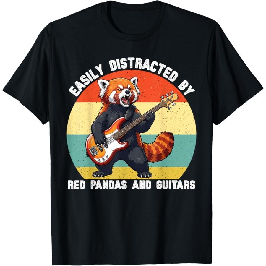 Evports Easily Distracted by Red Pandas and Guitars Graphic T-Shirt S