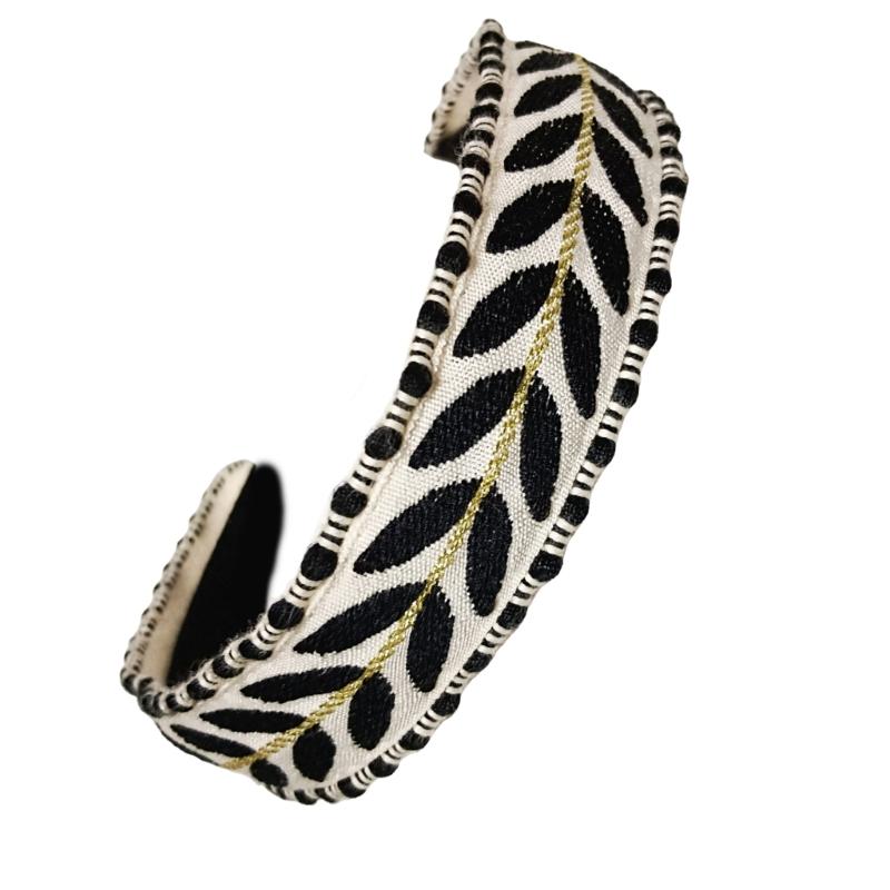 Wide Knotted Hairband With Leaf Embroidery Design Headbands Soft Fabric Hair Decoration Fashion Headwear For Women Girls