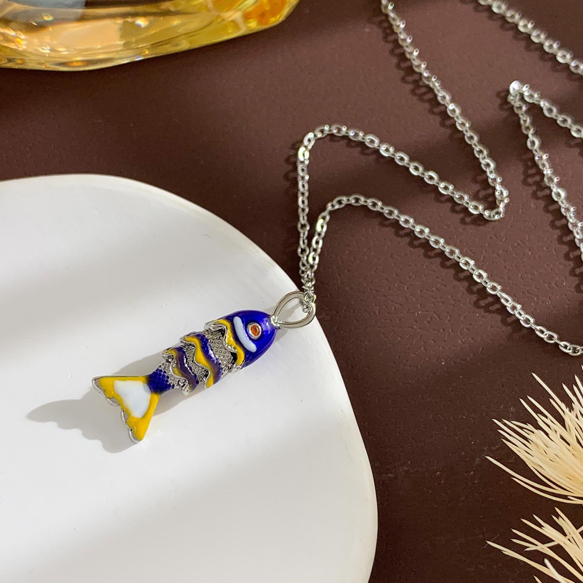 

Ожерелье Подвижная Рыба Ожерелье Эмаль Национальный Стиль Продвинутое Чувство Не Выцветает Цепочка на Ключицу