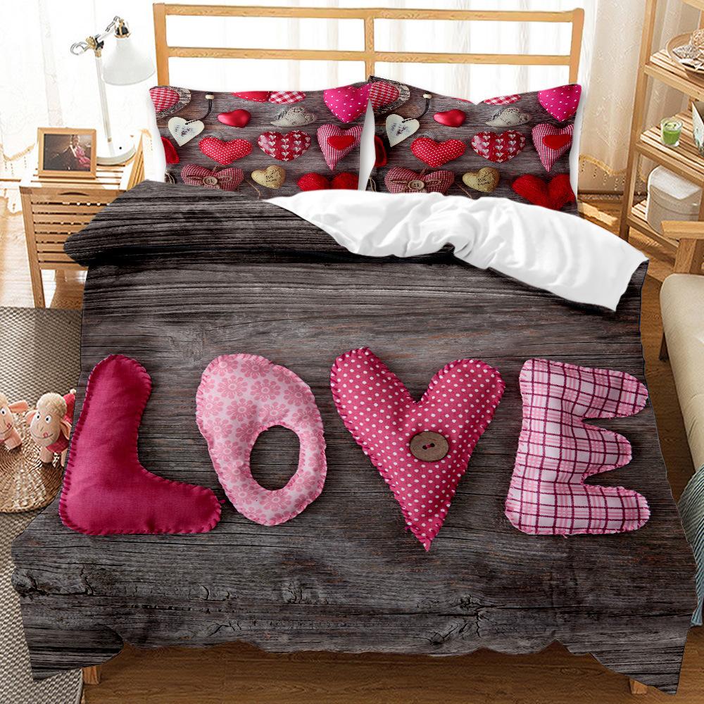 Three-Piece 3D Digital Printing Bedding Quilt Cover Love Sheets