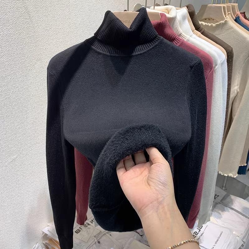 Warm Velvet Fleece Turtleneck Long Sleeve Women's Knit Top