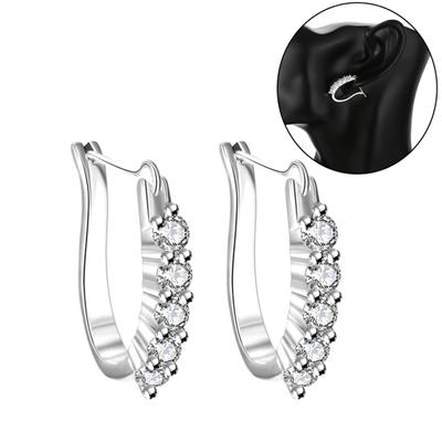 Women Cubic Zirconia Inlaid Silver Plated U Shape Ear Stud Earrings Jewelry Gift