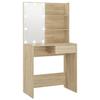 VidaXL Coiffeuse avec LED, Table de Maquillage avec Étagères et Tiroir, Table Cosmétique de Chambre, Moderne, Chêne Sonoma 808804