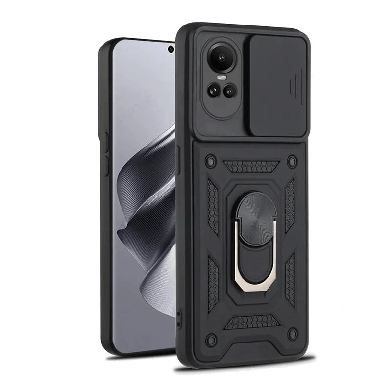 

Чехол Armor для OPPO Reno 10 5G Reno10 Pro Reno 8T 7 6 5 4 Lite, защитный чехол для объектива с кольцом, магнитный держатель, чехол для полной защиты Business For Reno 4 Lite чёрный