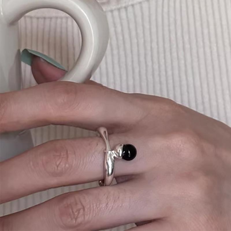 Foxanry Minimalist Copper Color Rings Party Jewelry For Women Korean Cute Creative Design Black Pendant Birthday Accessories