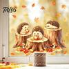 Harvest Theme Party Supplies Little Hedgehog Tree Stump Static Sticker, Watercolor Decorative Window Glass Stickers Decal, Reusable PVC Cling